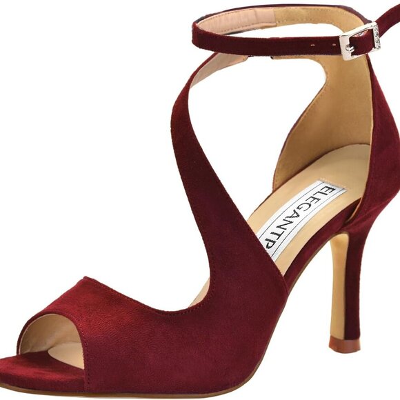 Women Sandals Suede 3.5 Inch Heels Peep Toe Strappy Wedding Dress Shoes - Picture 1 of 9